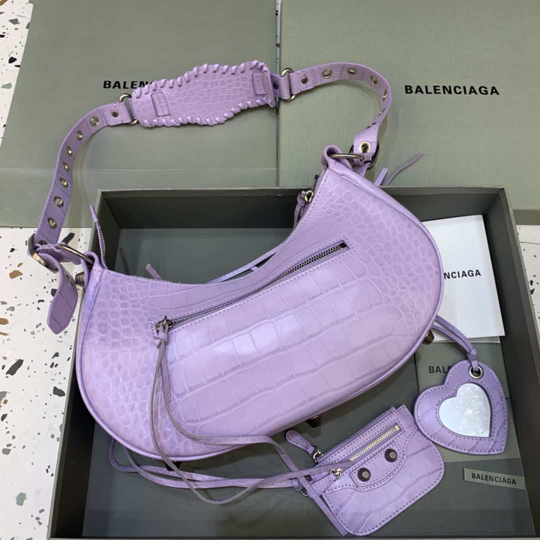 Balenciaga 67130723 Femmes Le Cagole Small Sacs Crocodile en relief en violet